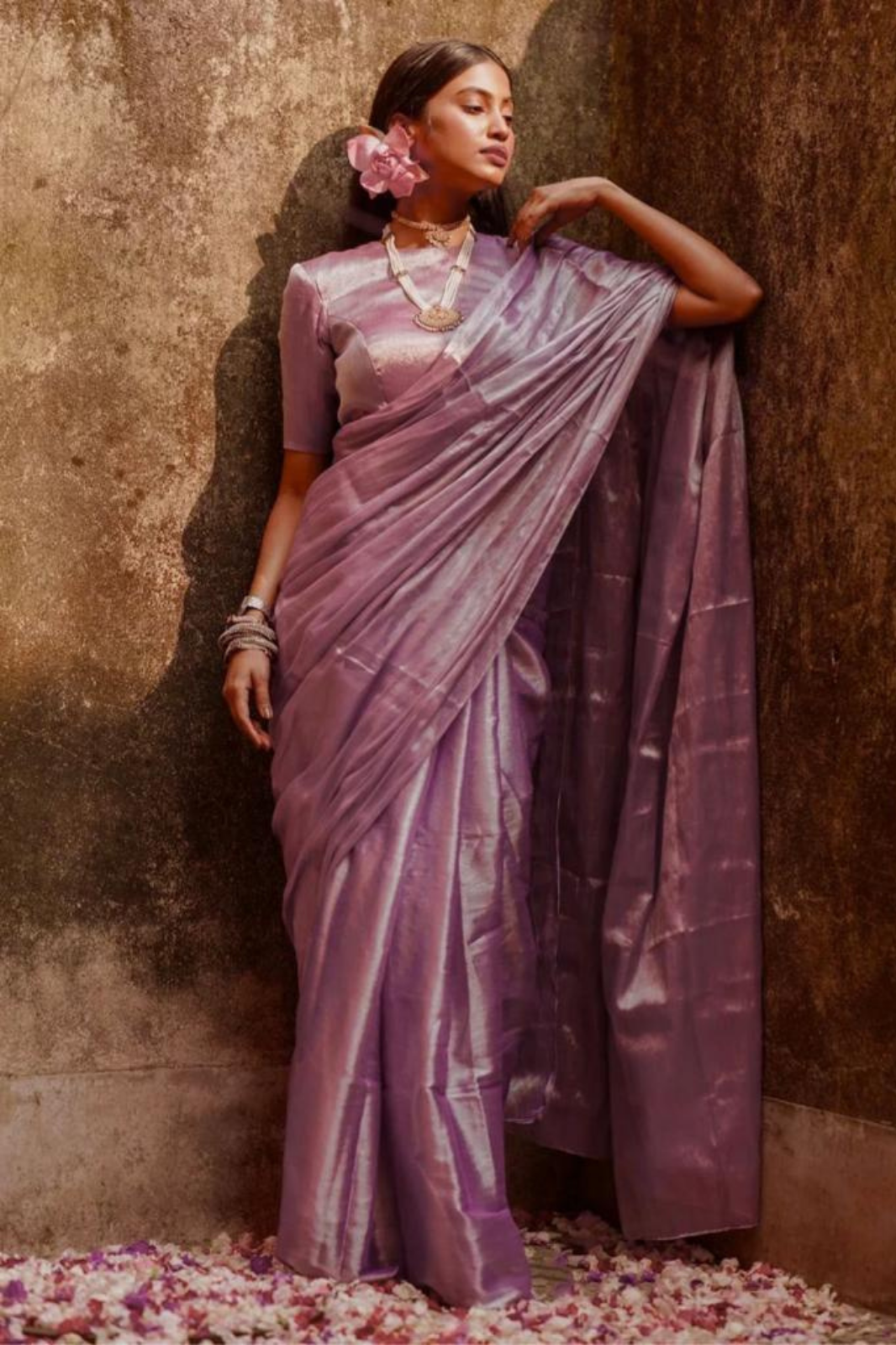 Fuscia Designer Glass Tissue Silk Sarees