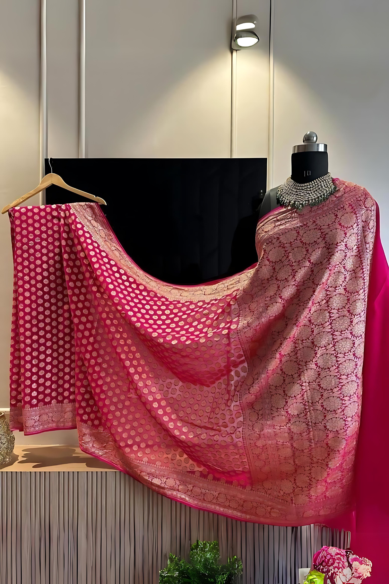 Watermelon Pink Banarasi Khaddi Georgette Saree