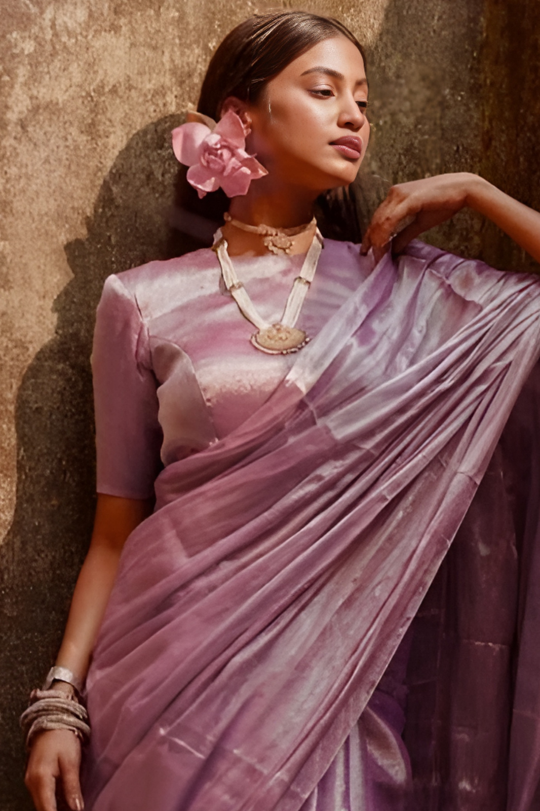 Fuscia Designer Glass Tissue Silk Sarees