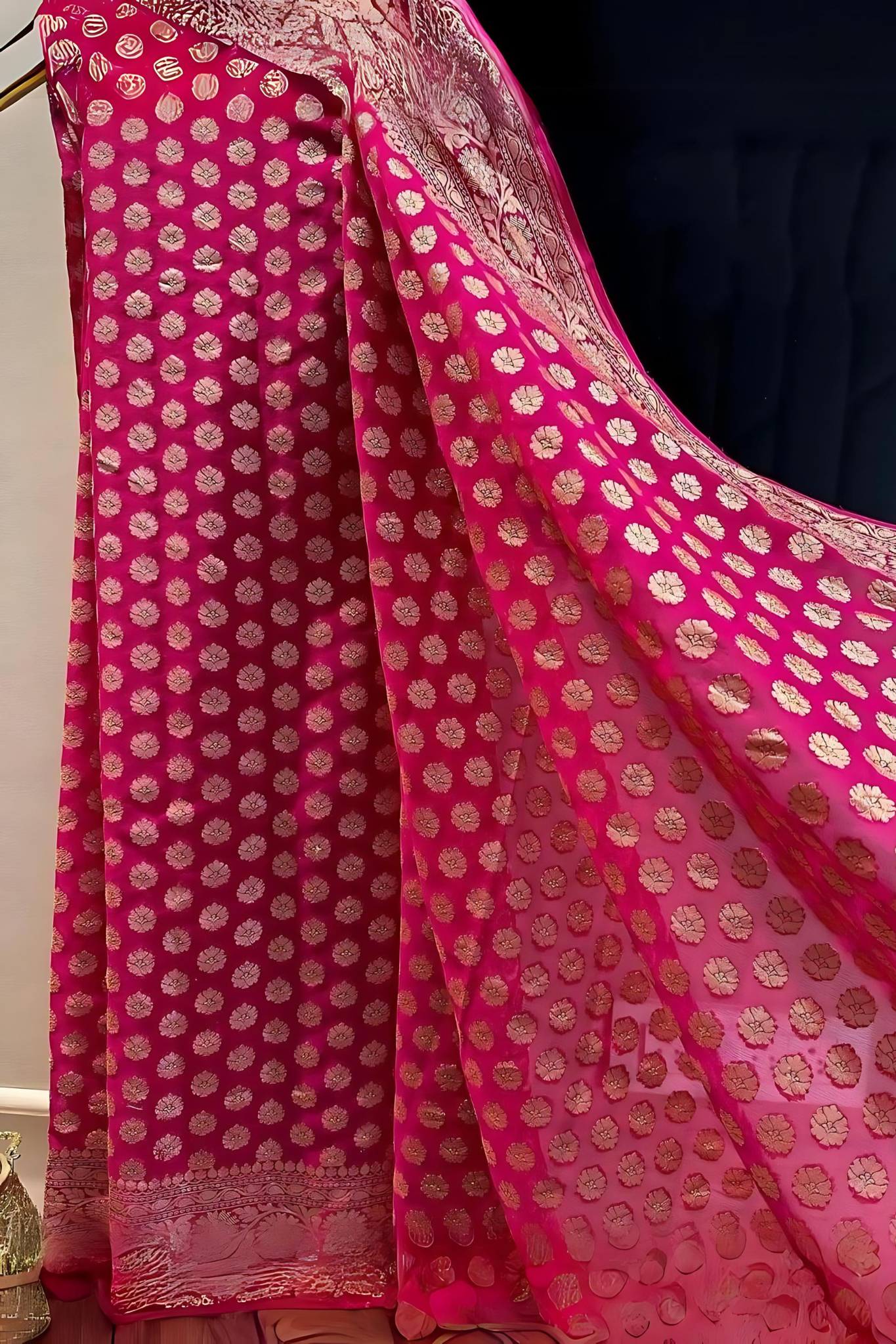 Watermelon Pink Banarasi Khaddi Georgette Saree