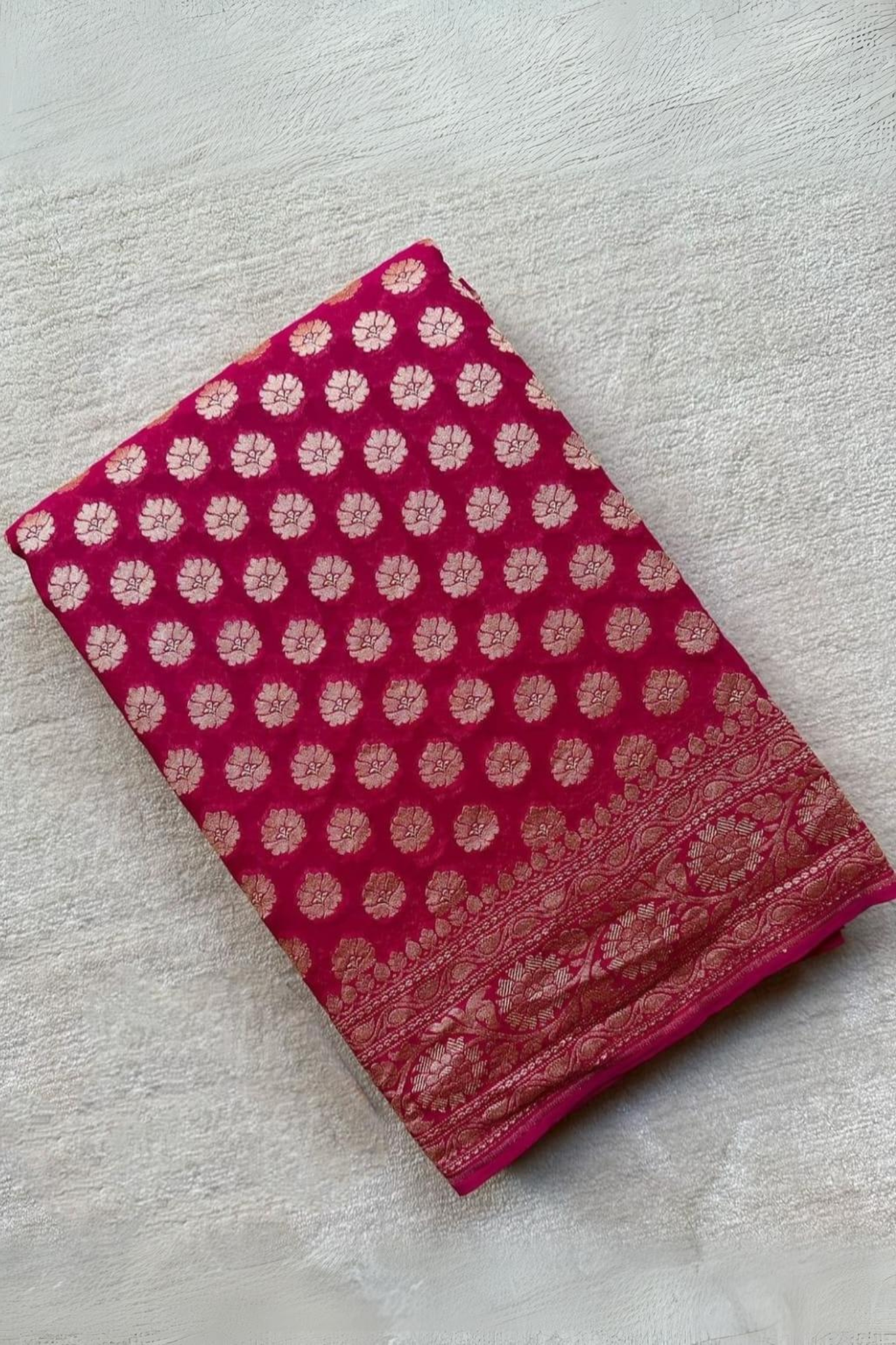 Watermelon Pink Banarasi Khaddi Georgette Saree