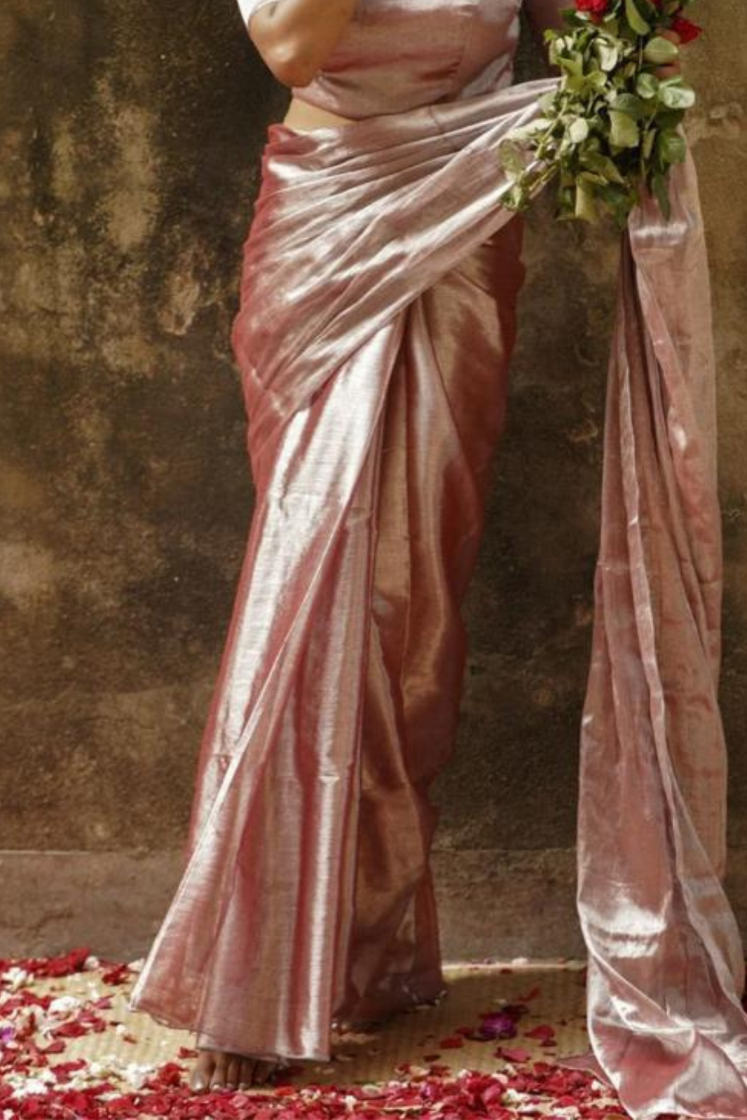 Honey Pink Designer Glass Tissue Silk Sarees