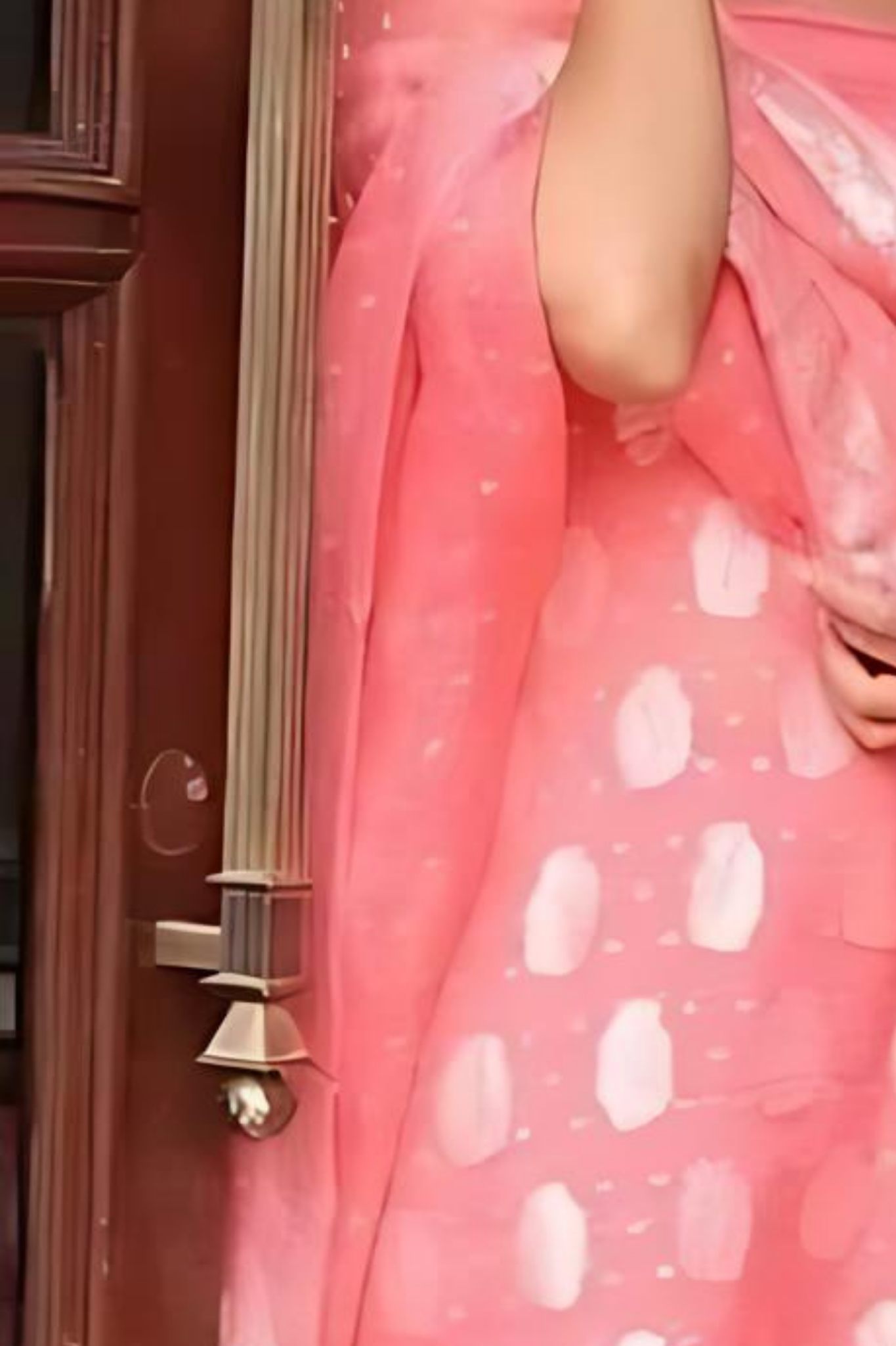 Peachish Pink Banarasi Khaddi Georgette Dress