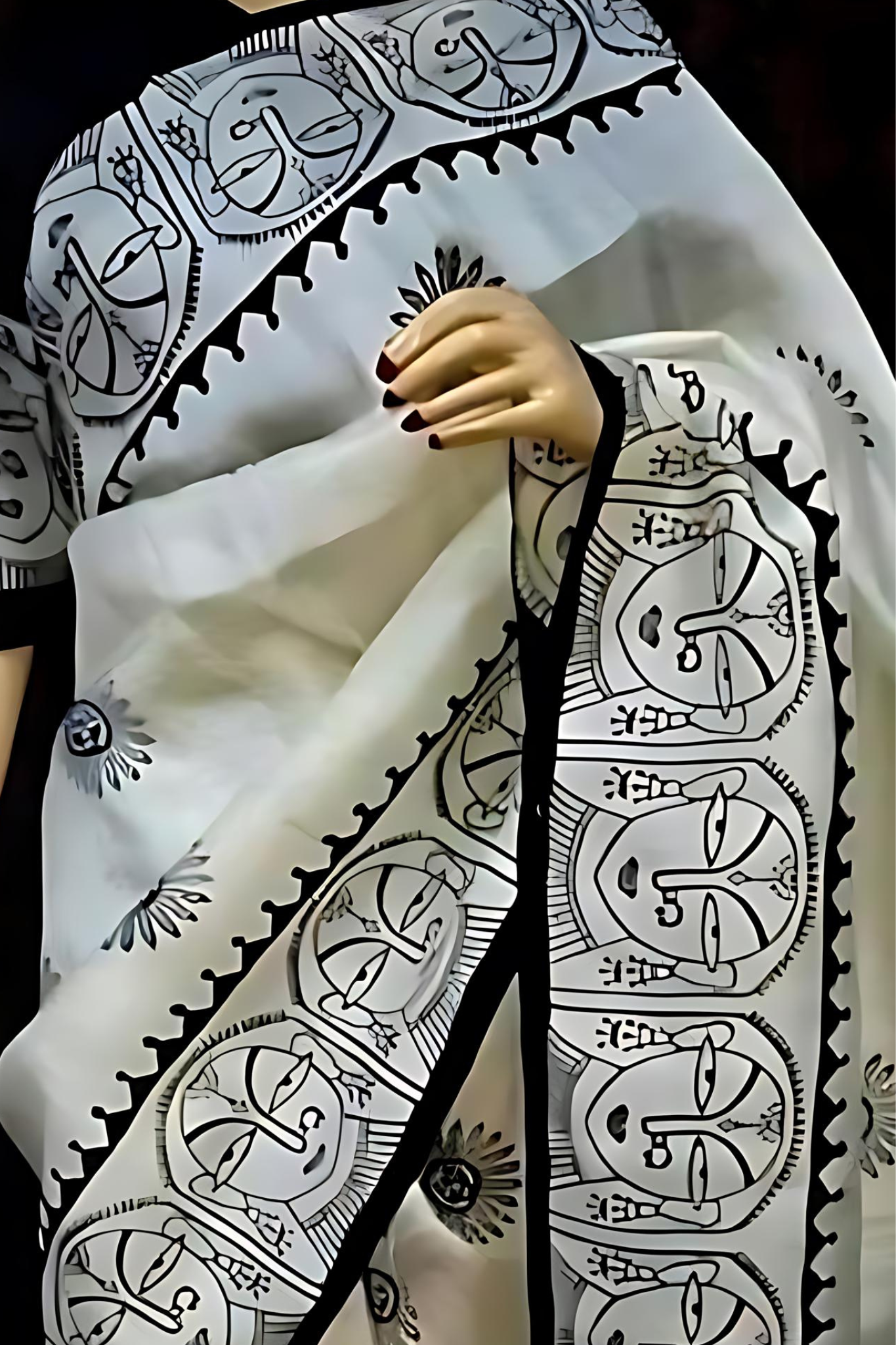 Pearl White with Black Pure Bangal Handloom  Saree