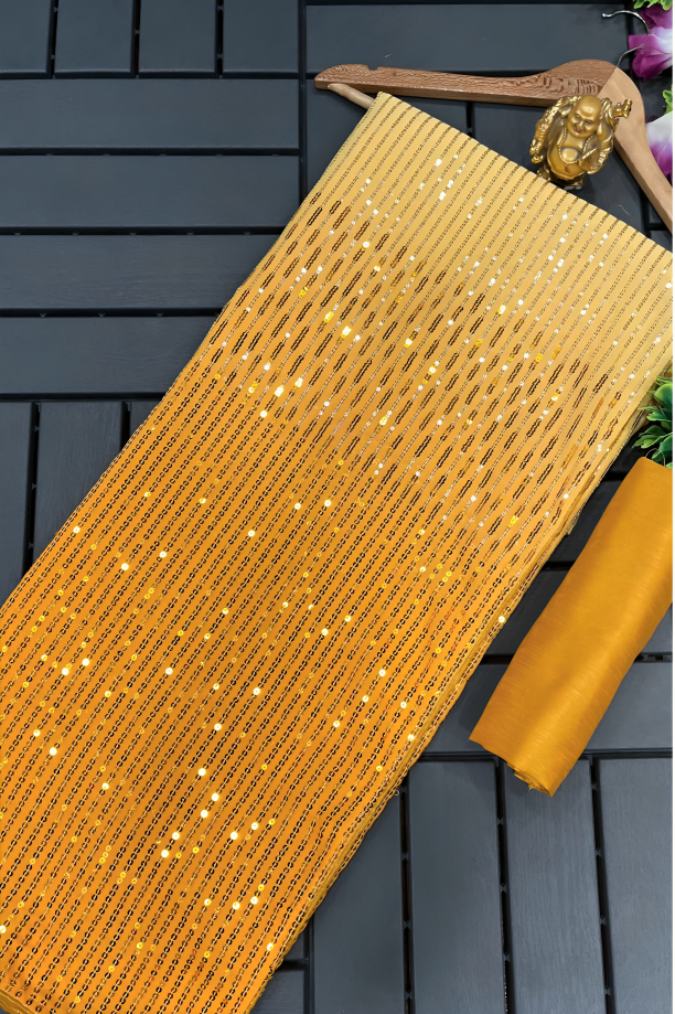 Yellow Pure Georgette Designer Sequence Work Saree