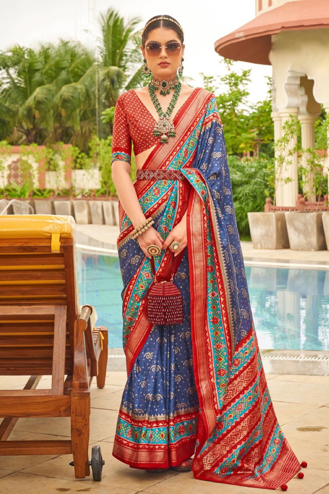 Ash Blue Patola Saree