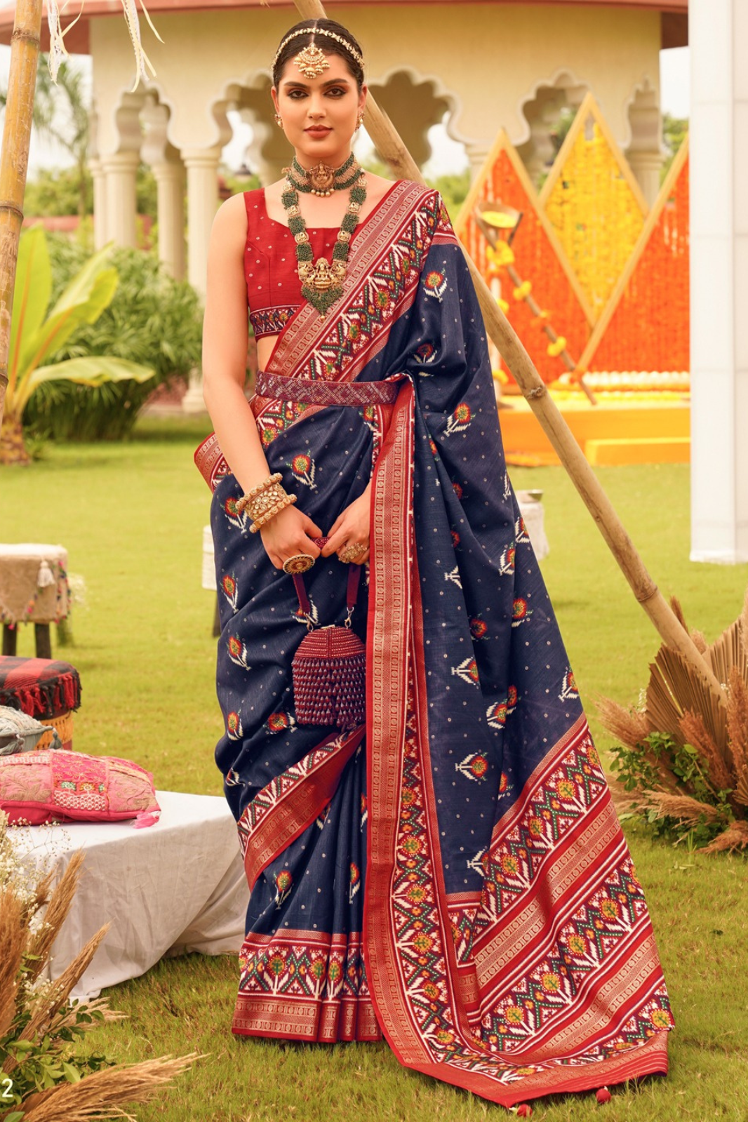Dark Navy Blue Patola Saree