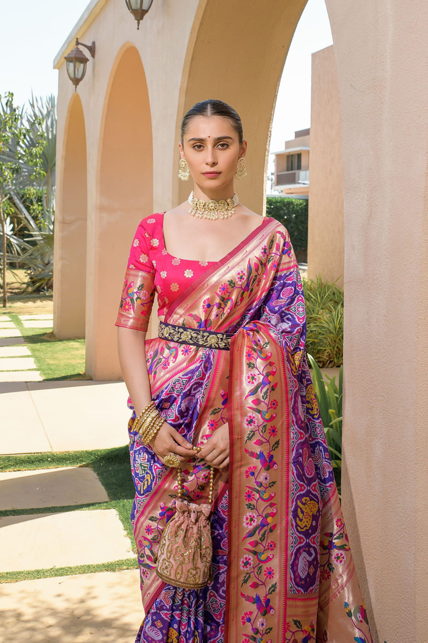 Purple With Hint Of Blue Patola Saree