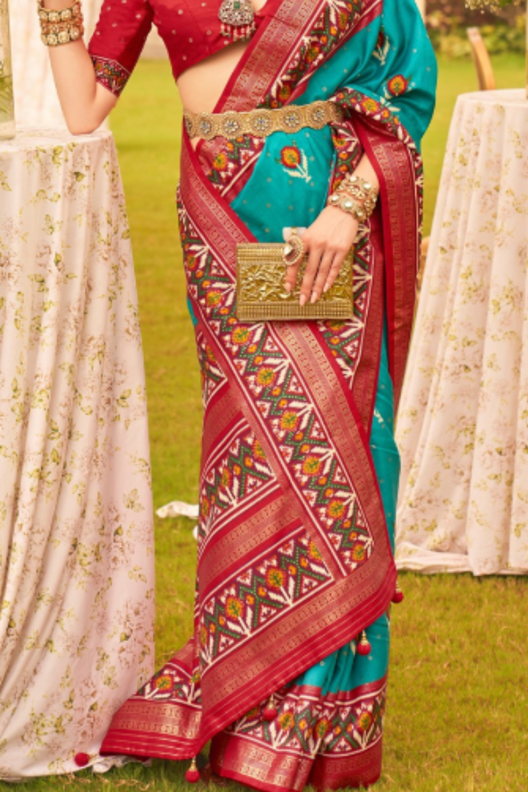 Teal Blue Patola Saree