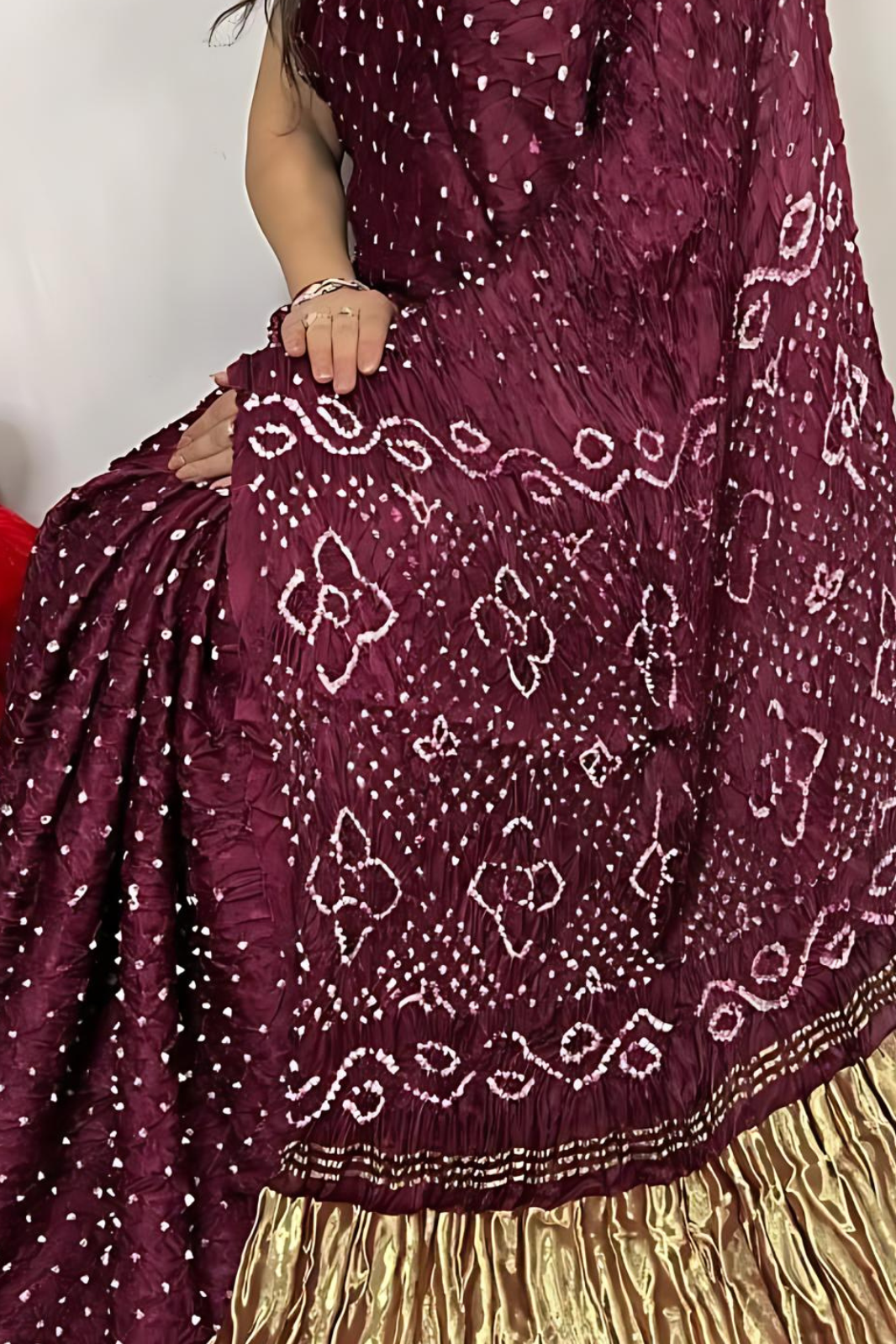 Wine Bandhani Modal Silk Saree