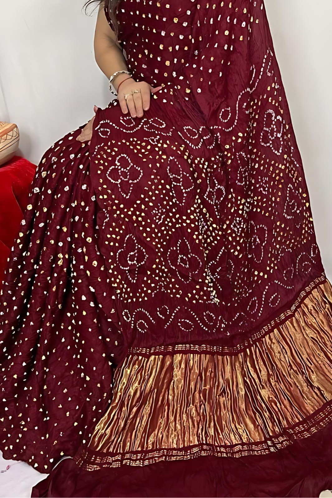 Mehroon  Bandhani Modal Silk Saree