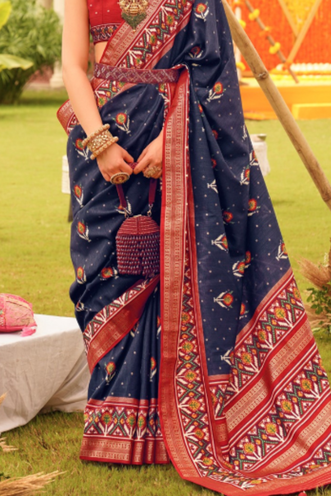Dark Navy Blue Patola Saree