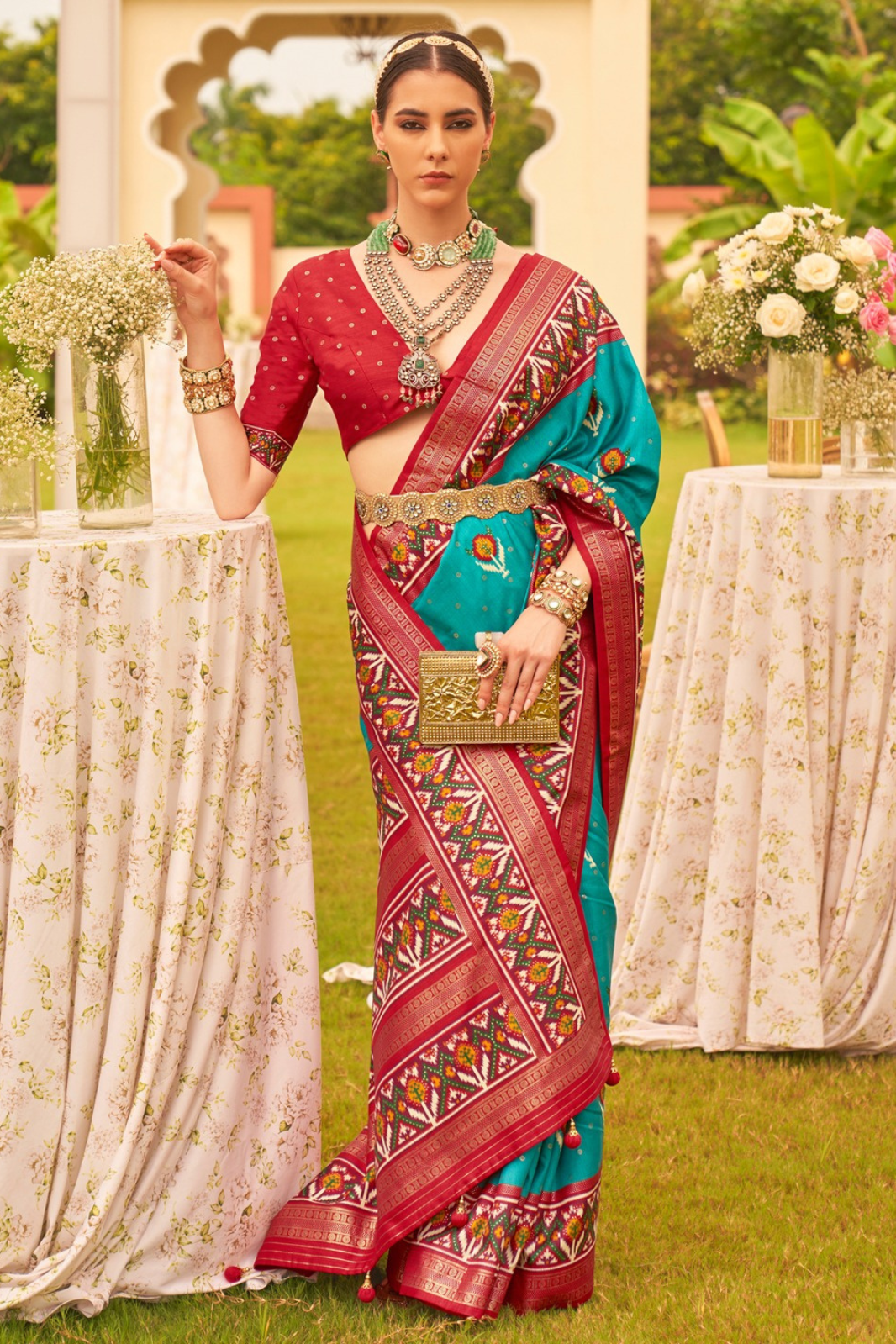 Teal Blue Patola Saree