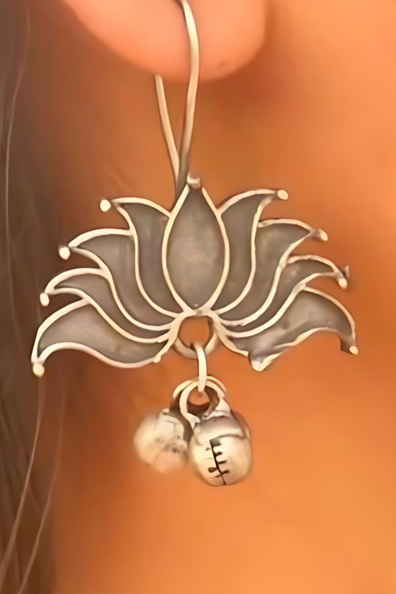 Antique  Finish German Silver Lotus Earrings