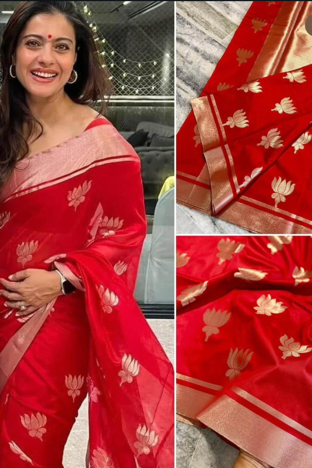 Pure Handloom Lotus Motif Katan Silk Sarees
