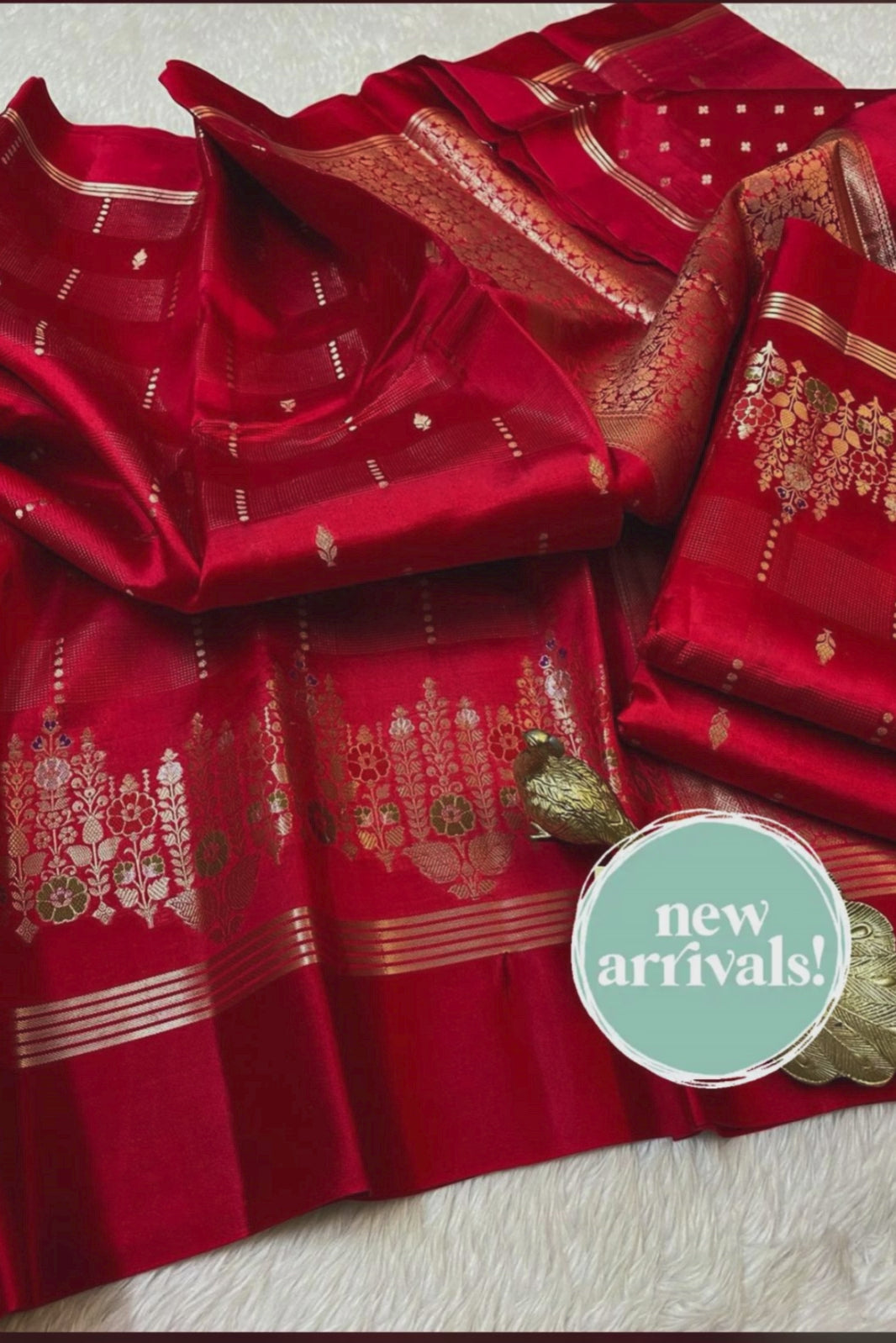 Pure Handloom Lotus Motif Katan Silk Sarees