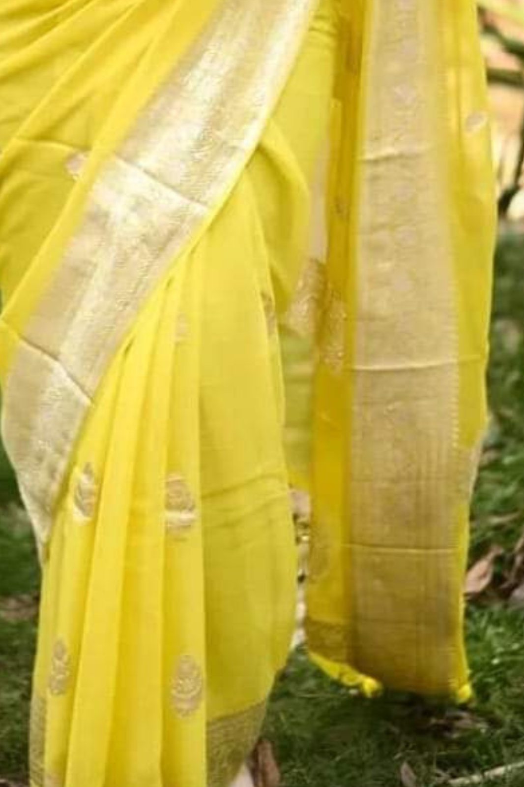 Sunshine Yellow Banarasi Khaddi Georgette Saree With Blouse