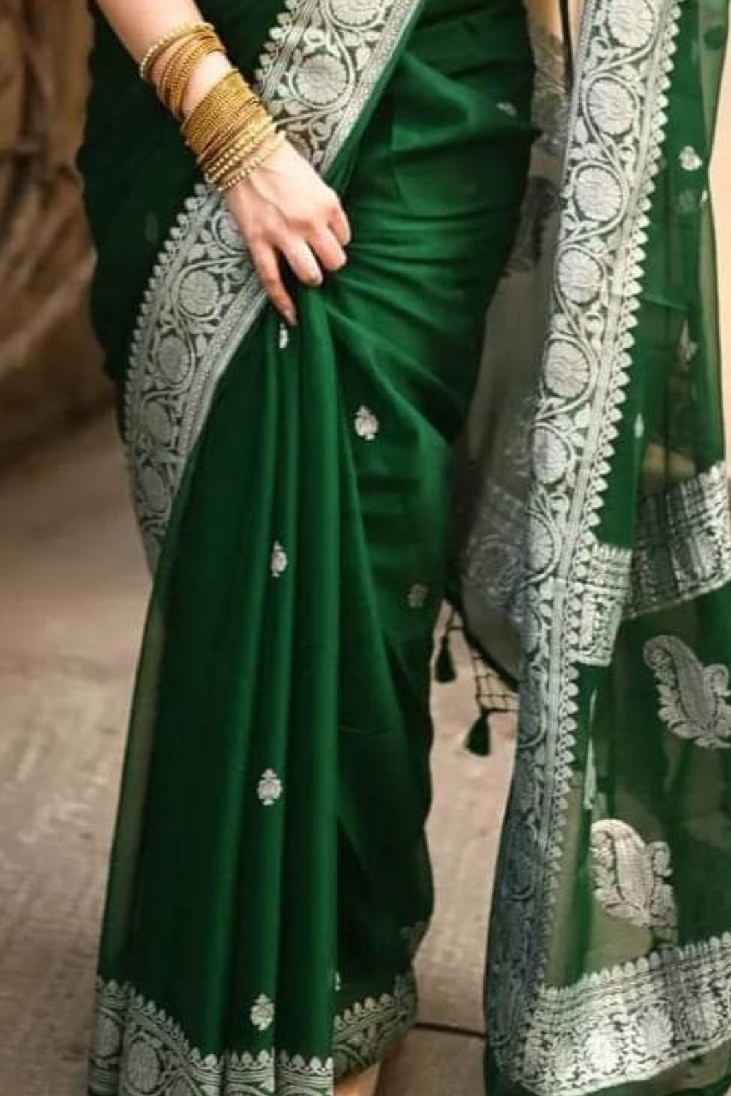 Mint Green Banarasi Khaddi Georgette Saree With Blouse