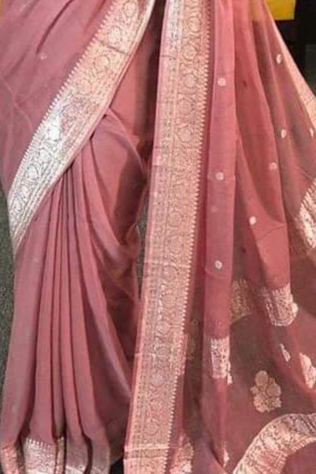 Peachish Pink Banarasi Khaddi Georgette Saree With Blouse