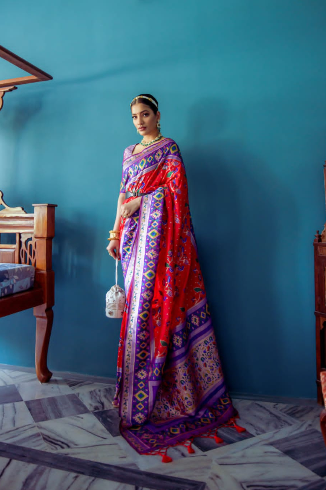 Patola Saree in Ruby Red