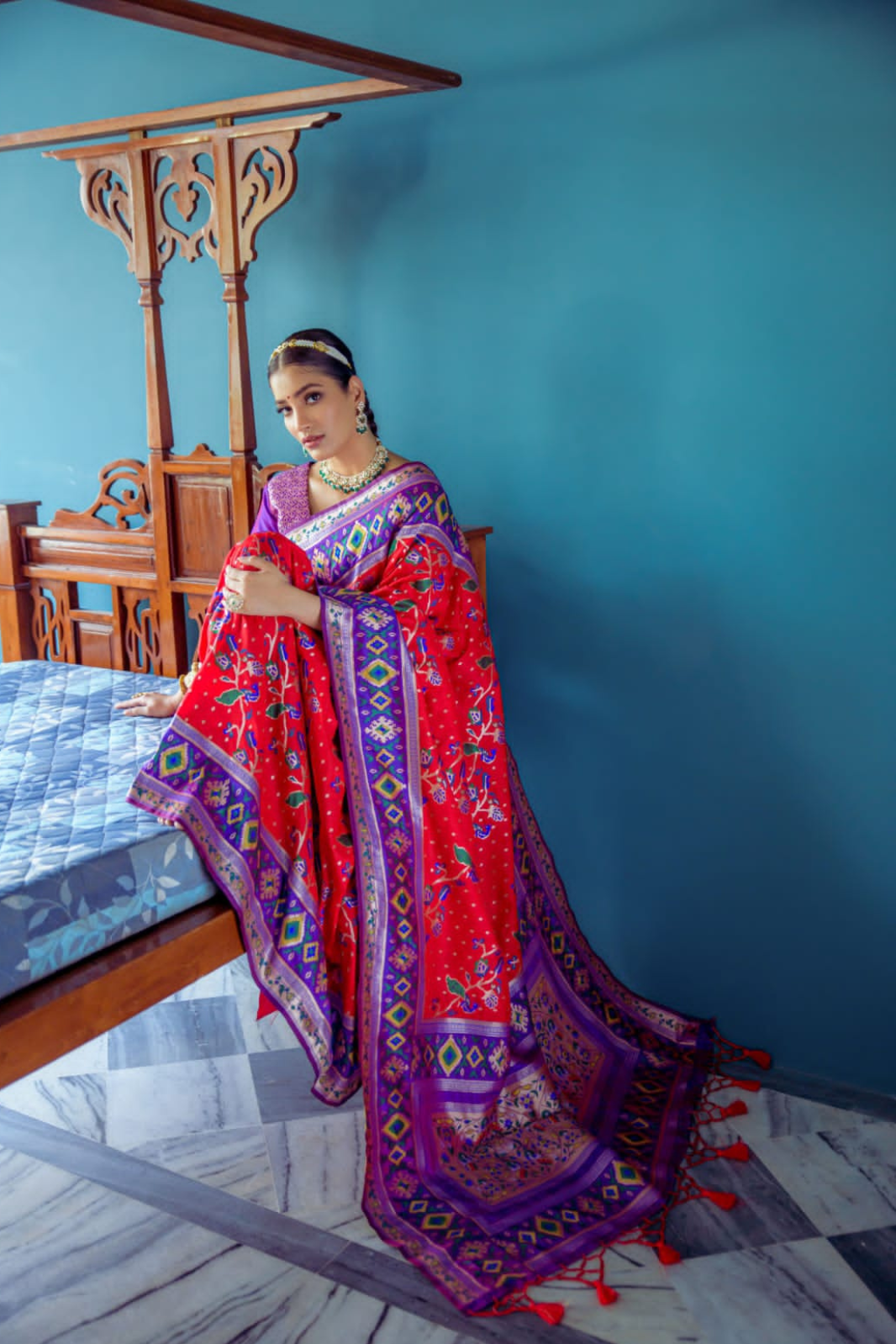 Patola Saree in Ruby Red