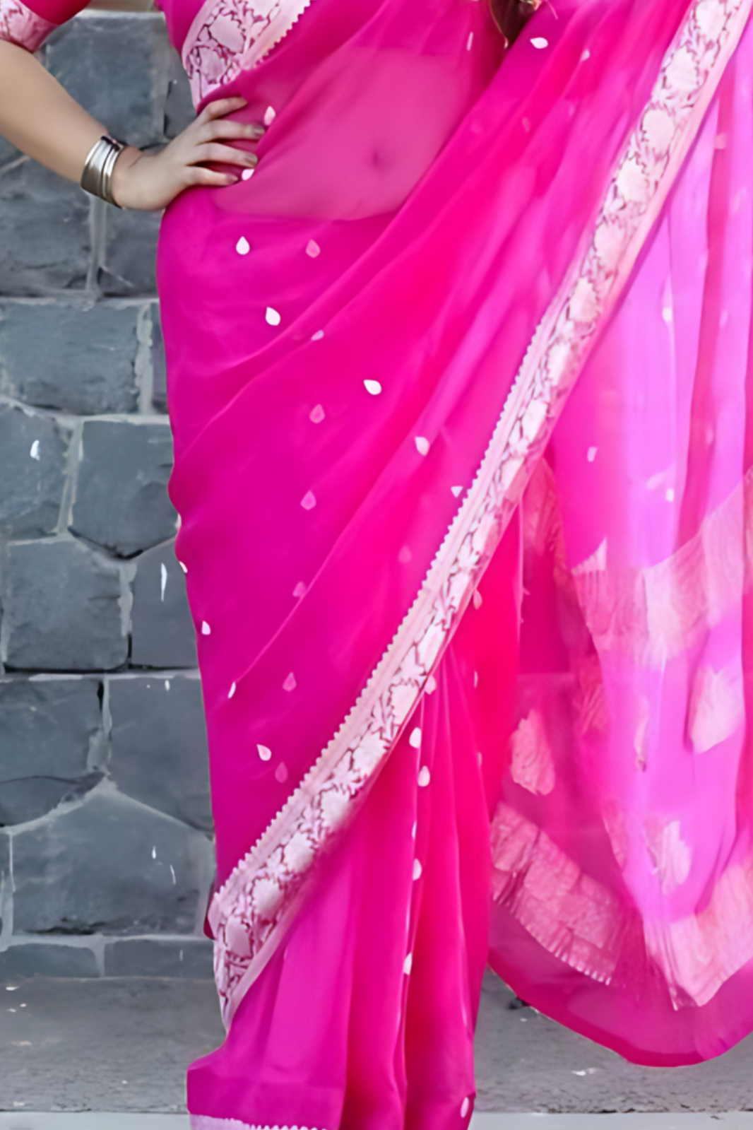 Magenta Pink Banarasi Khaddi Georgette Saree