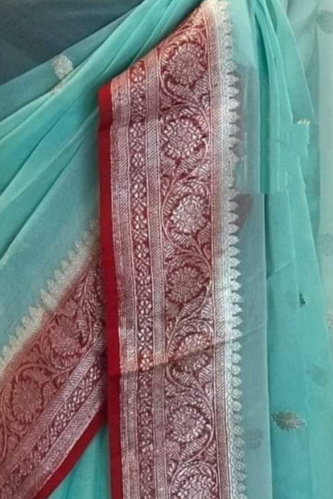 Sea Green Banarasi Khaddi Georgette Saree With Blouse