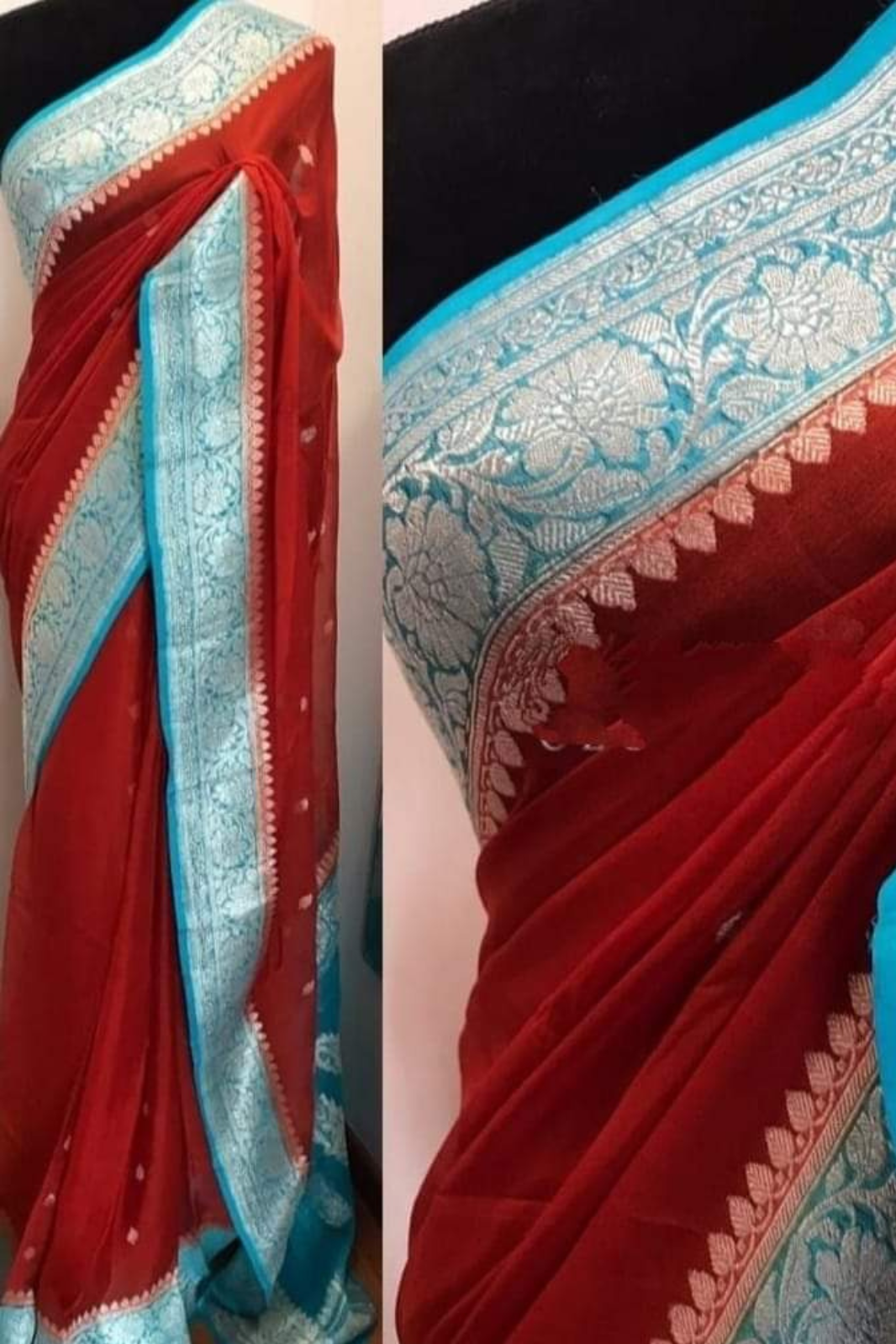 Sea Green Banarasi Khaddi Georgette Saree With Blouse