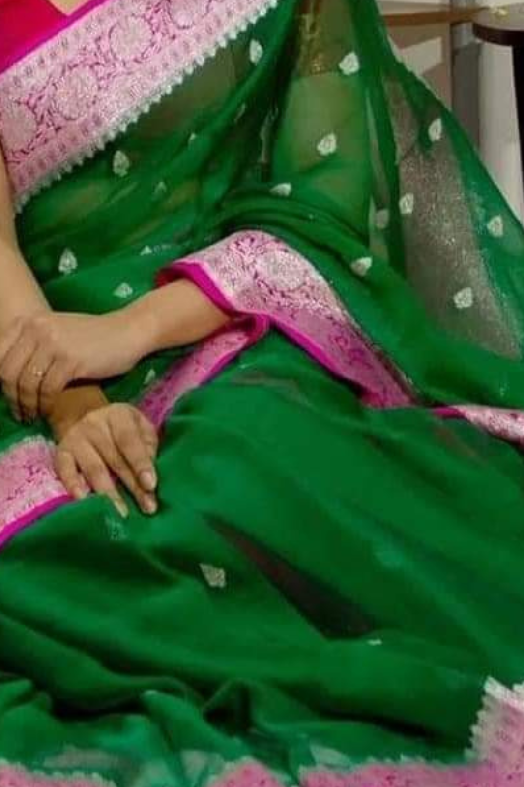 Leaf Green  Banarasi Khaddi Georgette Saree