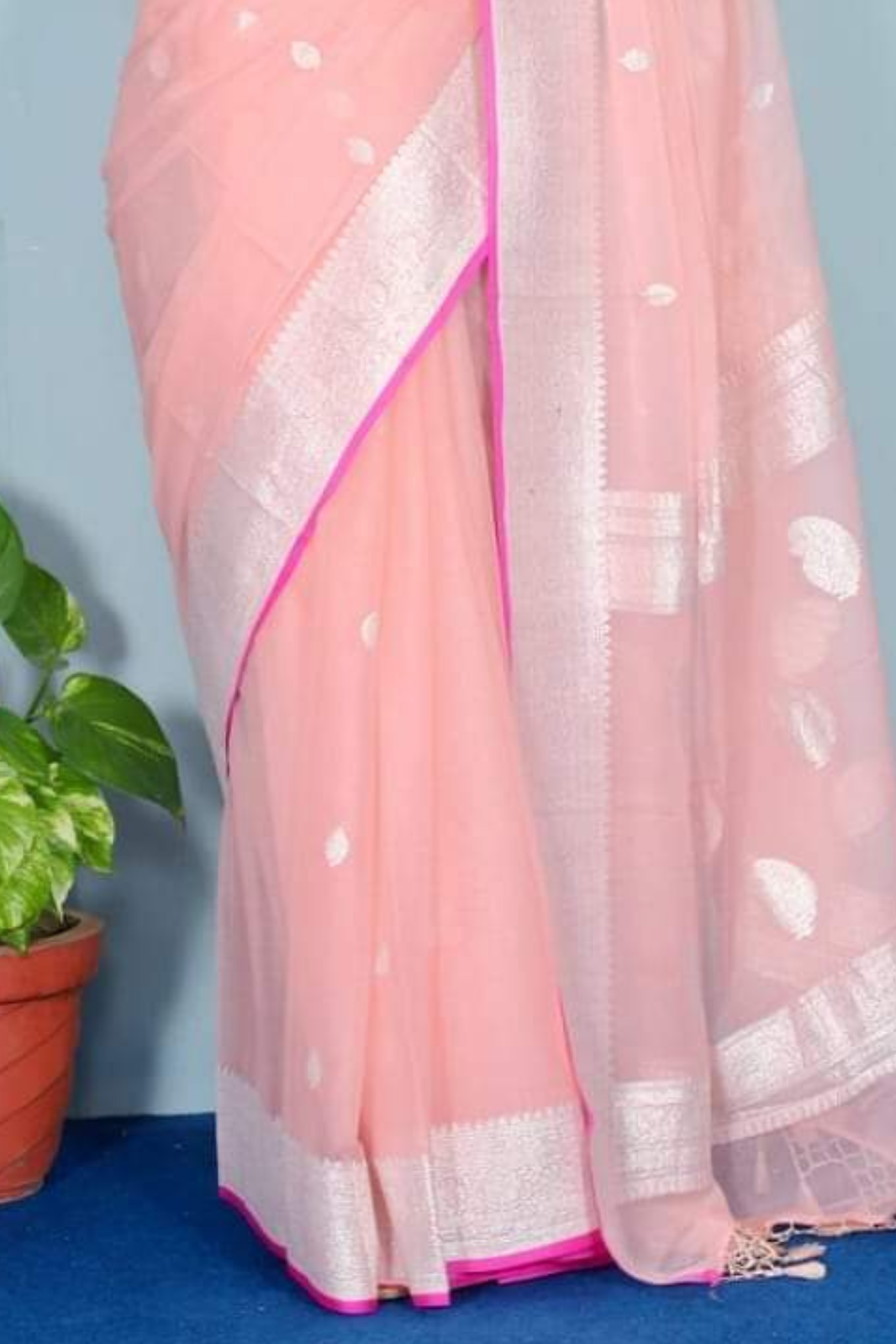 Baby Pink Banarasi Khaddi Georgette Saree With Blouse