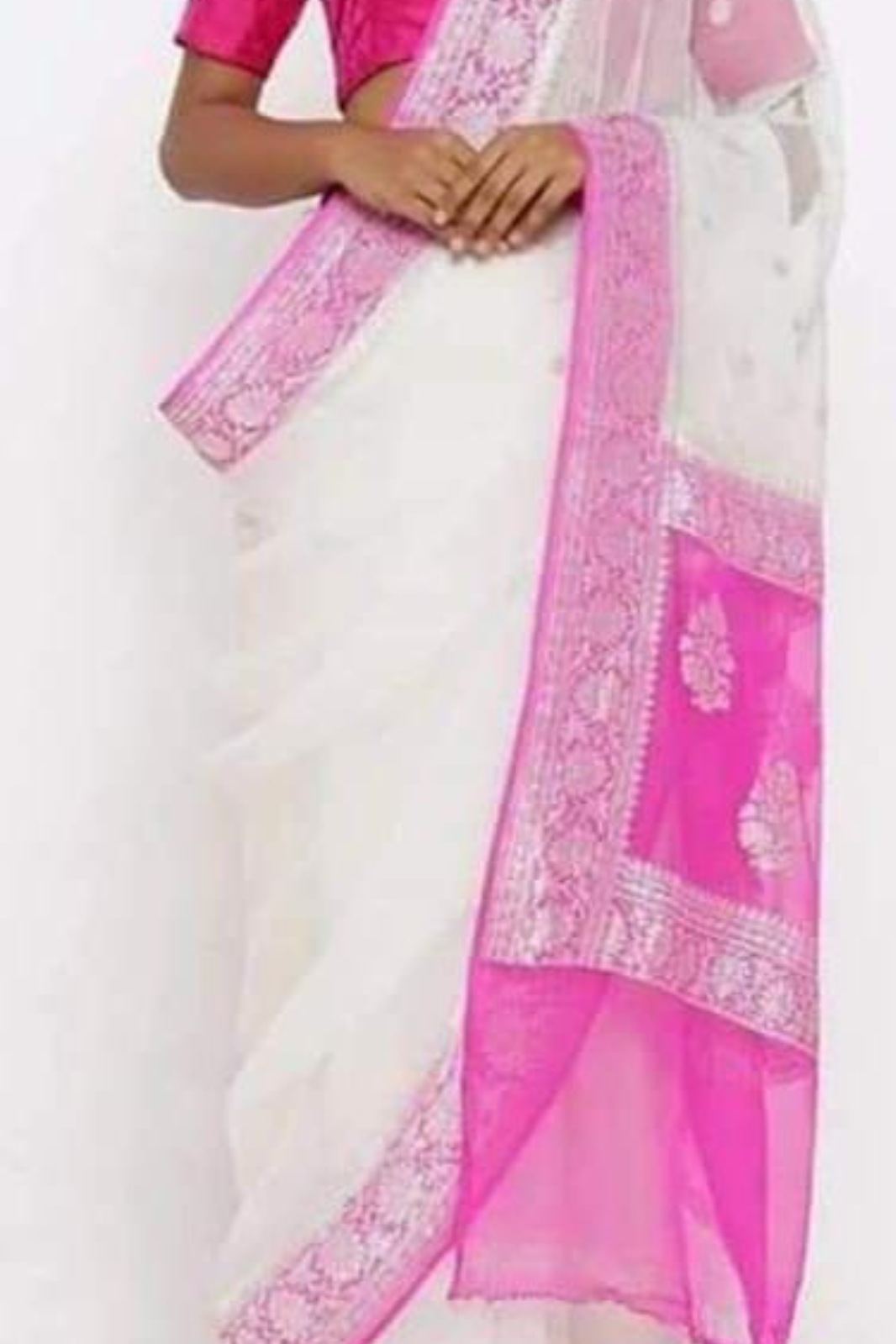 Pearl White  Banarasi Khaddi Georgette Saree With Blouse