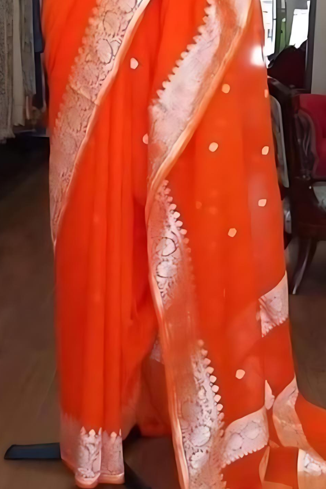 Fiery Orange  Banarasi Khaddi Georgette Saree  With Blouse