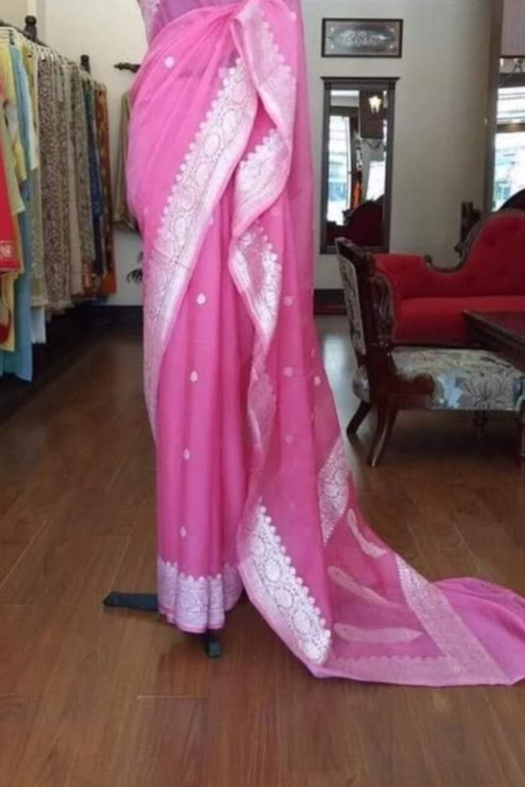 Dark Pink  Banarasi Khaddi Georgette Saree With Blouse