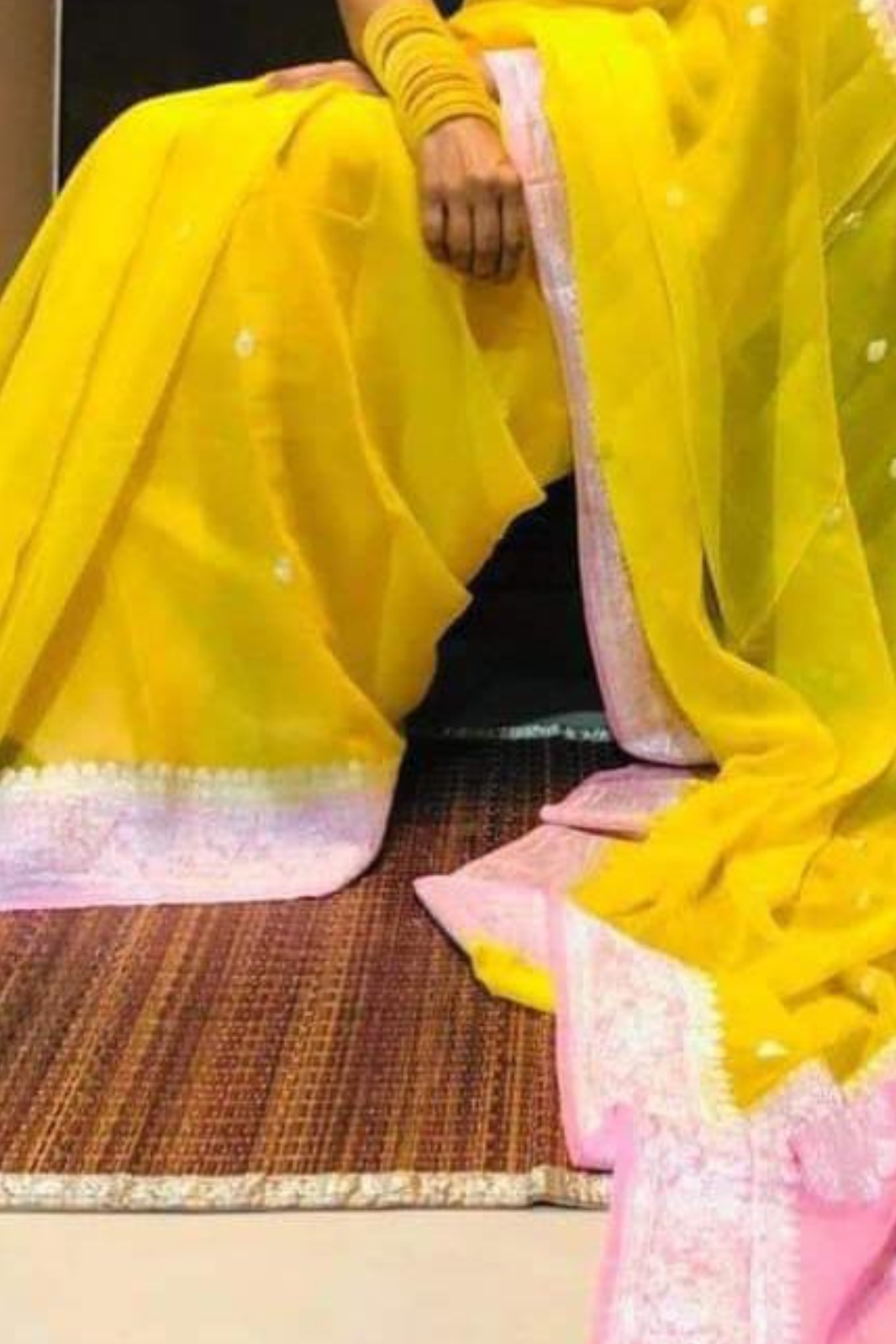 Turmeric Yellow  Banarasi Khaddi Georgette Saree With Blouse