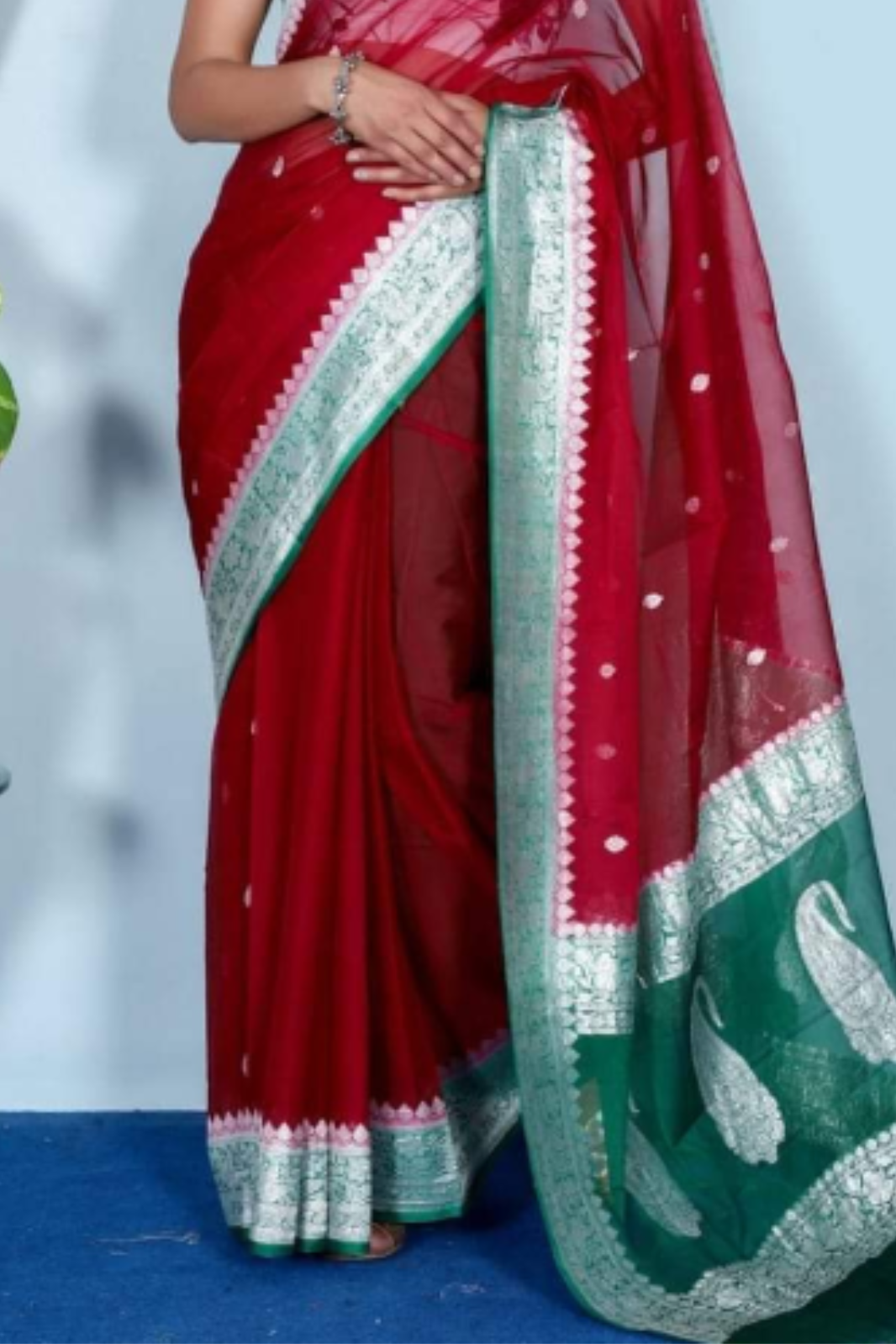 Ruby Red Banarasi Khaddi Georgette Saree With Blouse