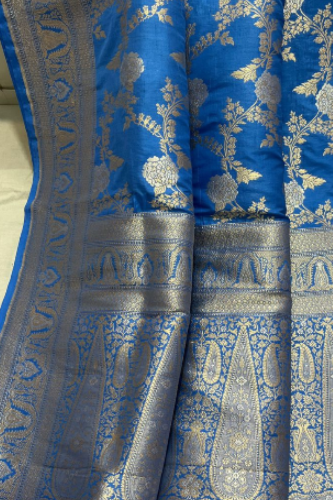 Royal Blue Banarasi Jaal Jangla Saree With Intricate Zari Weaving