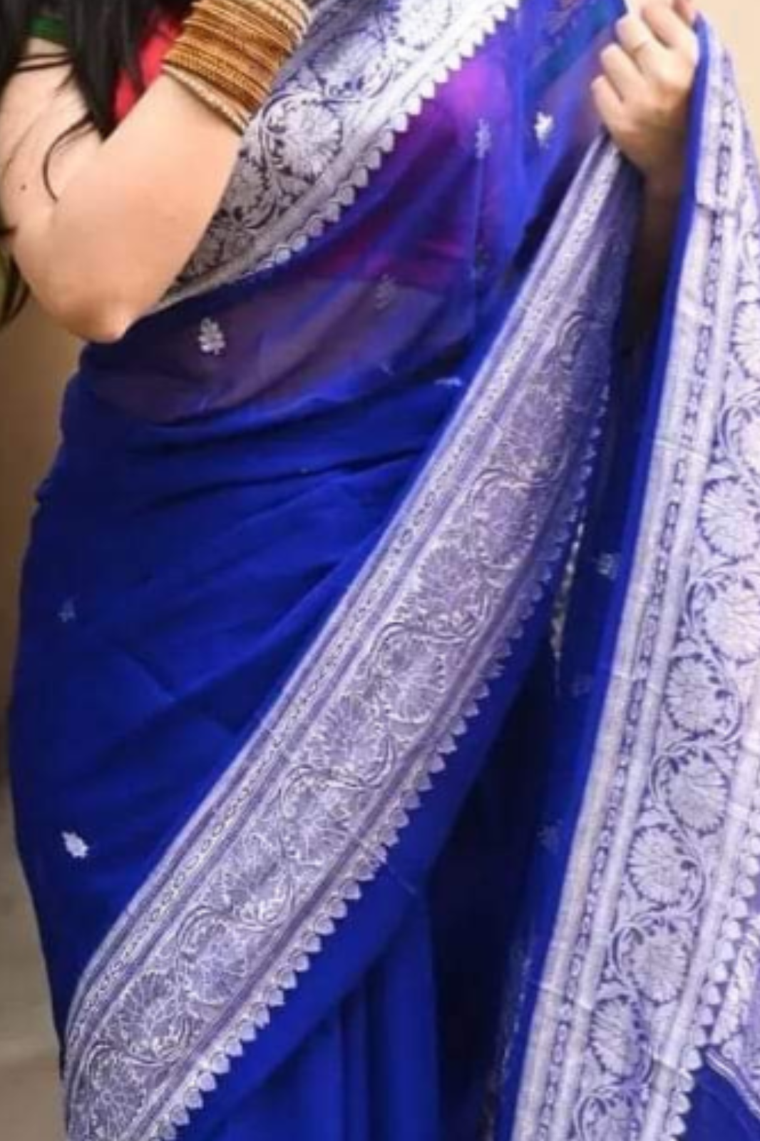 Royal Blue Banarasi Khaddi Georgette Saree