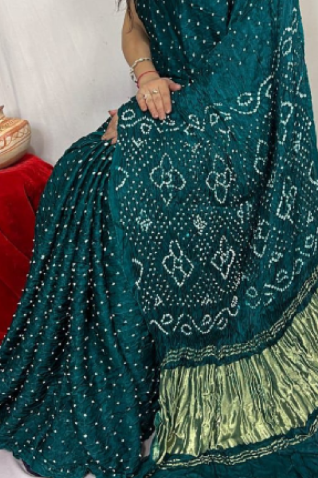 Peacock Blue Bandhani Modal Silk Saree