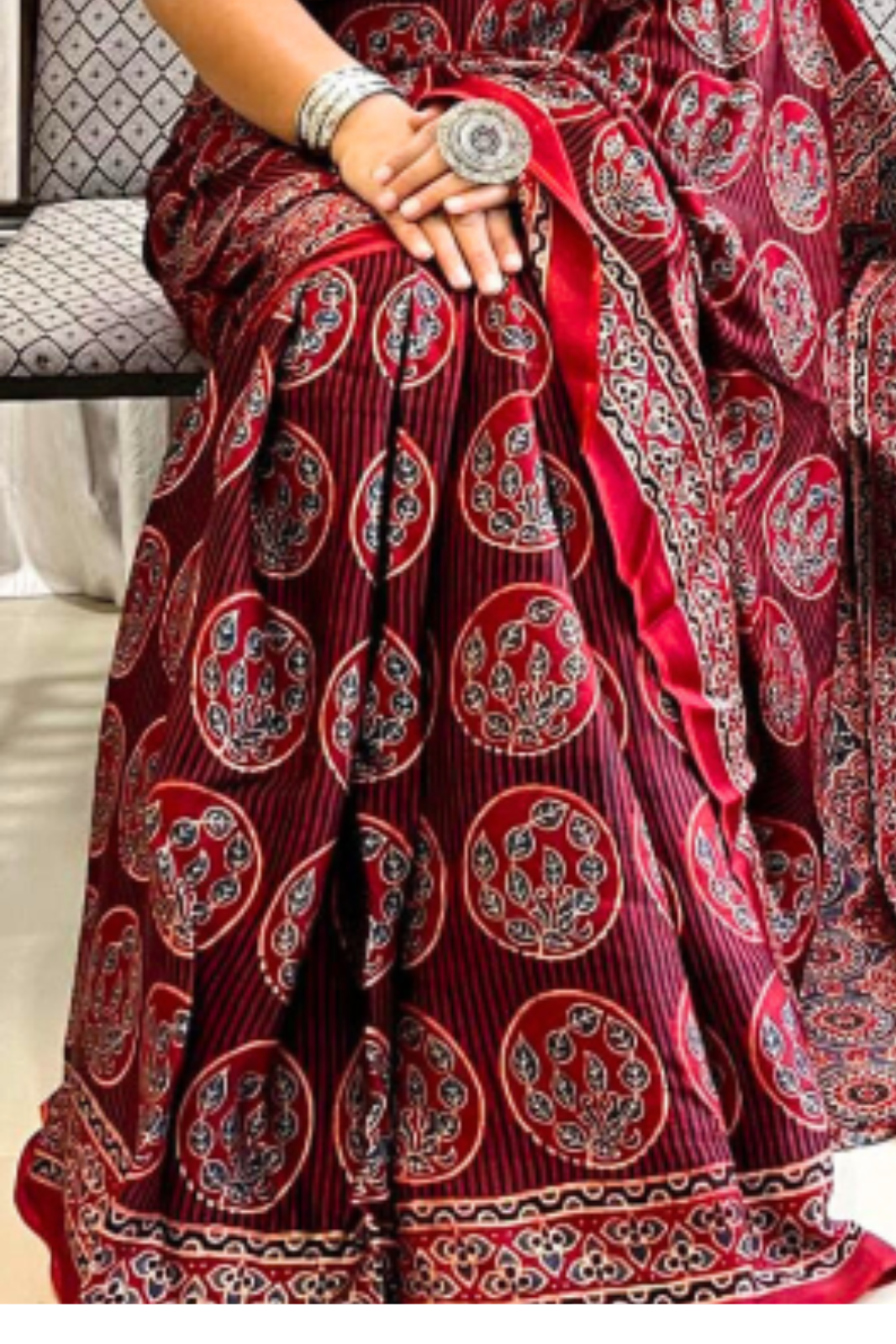 Handblock Printed Natural Dye Pure Modal Ajarakh Silk Saree Maroon