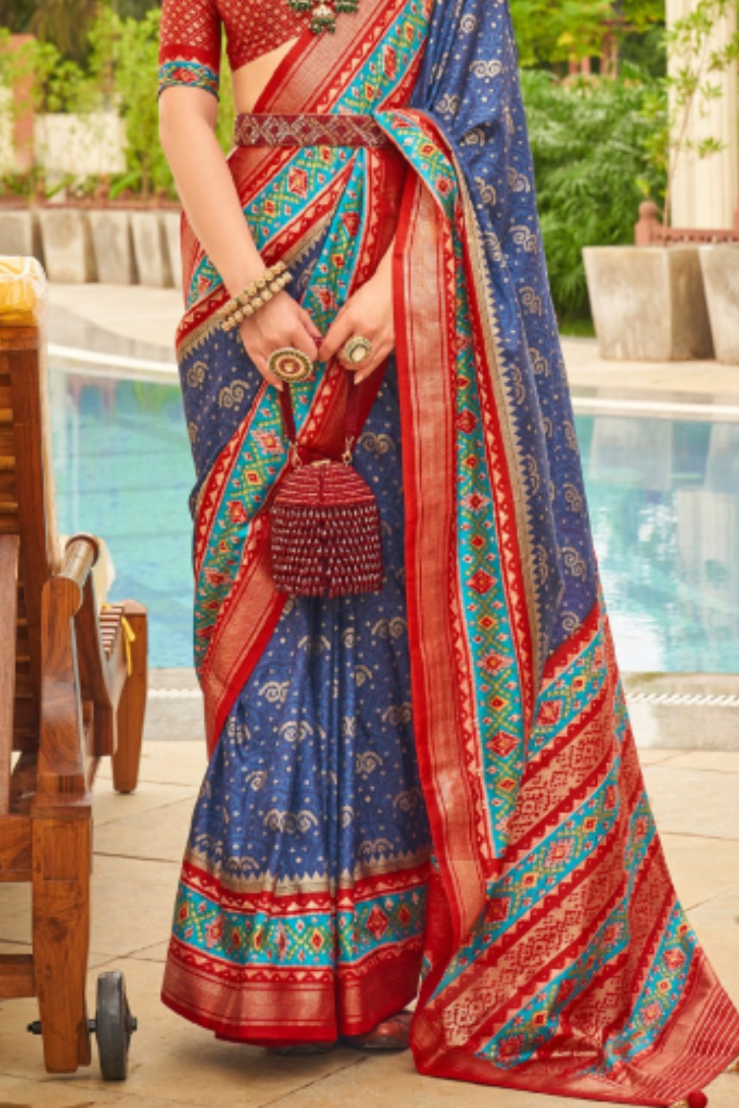 Ash Blue Patola Saree