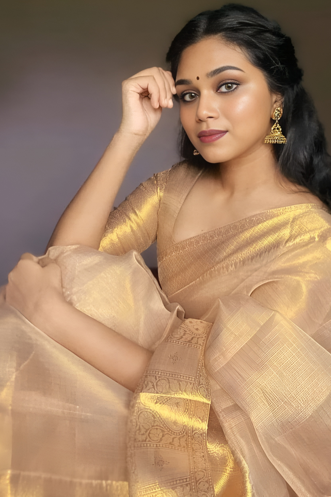 Pure Gold Tissue Silk Saree With Blouse